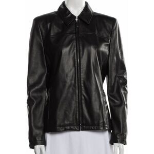 Escada Black Zip Collar Leather Jacket